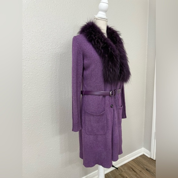 Escada Purple Wool Raccoon Fur Collar Detail Cardigan Size 34 Small - Picture 6 of 15